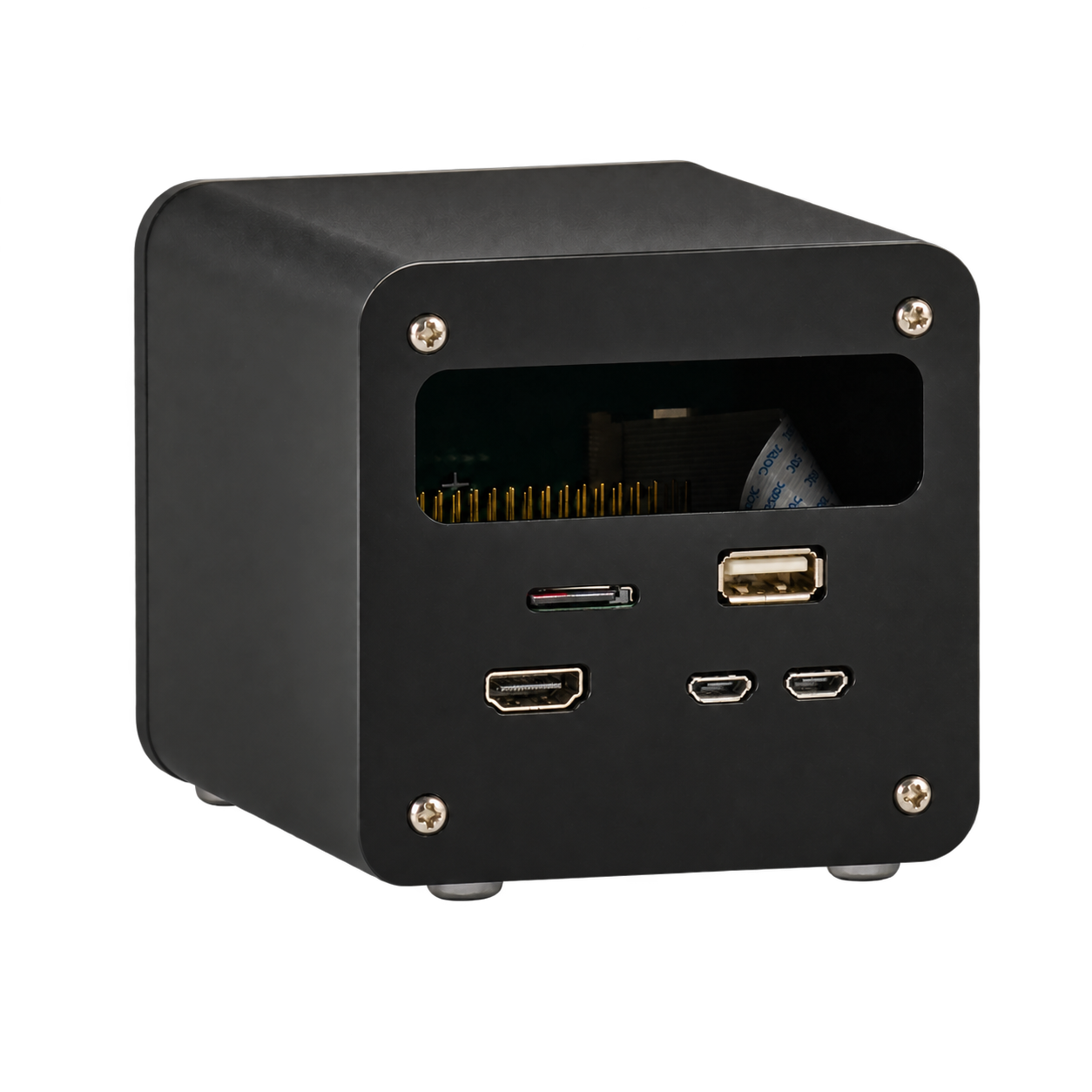 PIXIS with Pi Zero 2 W rear panel and connectors, viewed from the left
