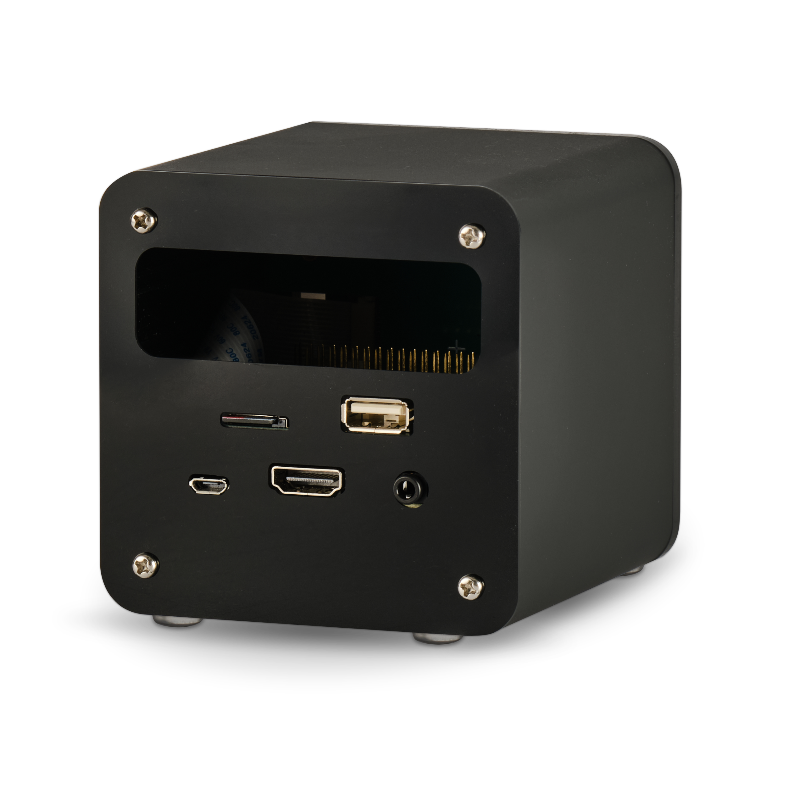 PIXIS Pi 3A+ rear view with original connectors and feet, viewed from the right